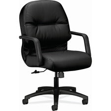 Pillow-soft 2090 Series Leather Managerial Mid-back Swivel/tilt Chair, Supports 300 Lb, 16.75" To 21.25" Seat Height, Black