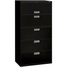 Brigade 600 Series Lateral File, 4 Legal/letter-size File Drawers, 1 Roll-out File Shelf, Black, 36" X 18" X 64.25"