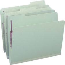 Recycled Pressboard Fastener Folders, 1/3-cut Tabs, Two Safeshield Fasteners, 1" Expansion, Letter Size, Gray-green, 25/box