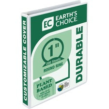 Earth's Choice Plant-based Round Ring View Binder, 3 Rings, 1" Capacity, 11 X 8.5, White