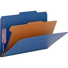 Four-section Pressboard Top Tab Classification Folders, Four Safeshield Fasteners, 1 Divider, Legal Size, Dark Blue, 10/box