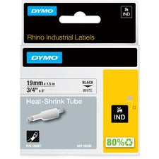 Rhino Heat Shrink Tubes Industrial Label Tape, 0.75" X 5 Ft, White/black Print
