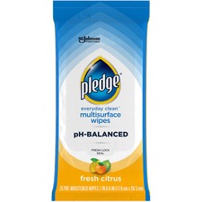 Pledge PH Balanced Multisurface Cleaner Wipes - Wipe - Fresh Citrus Scent - 12 / Carton - Blue