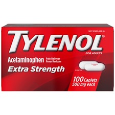 Tylenol Extra Strength Caplets - For Fever, Headache, Muscular Pain, Arthritis, Toothache, Backache - 100 / Box