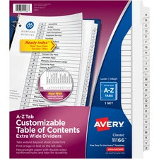 Customizable Toc Ready Index Black And White Dividers, 26-tab, A To Z, 11 X 9.25, 1 Set