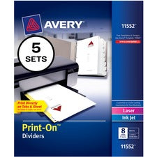 Customizable Print-on Dividers, 3-hole Punched, 8-tab, 11 X 8.5, White, 5 Sets