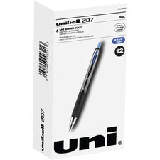 Signo 207 Gel Pen, Retractable, Bold 1 Mm, Blue Ink, Black/blue Barrel, Dozen