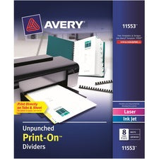 Customizable Print-on Dividers, Unpunched, 8-tab, 11 X 8.5, White, 5 Sets