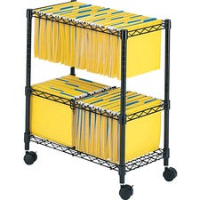 Two-tier Rolling File Cart, Metal, 3 Bins, 25.75" X 14" X 29.75", Black