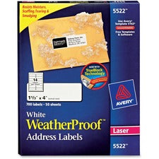 Waterproof Address Labels With Trueblock And Sure Feed, Laser Printers, 1.33 X 4, White, 14/sheet, 50 Sheets/pack