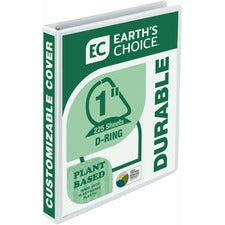 Earth's Choice Plant-based D-ring View Binder, 3 Rings, 1" Capacity, 11 X 8.5, White