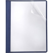 Clear Front Linen Report Cover, Three-prong Fastener, 0.5" Capacity, 8.5 X 11, Clear/navy, 25/box