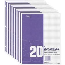 Graph Paper Tablet, 3-hole, 8.5 X 11, Quadrille: 4 Sq/in, 20 Sheets/pad, 12 Pads/pack