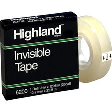 Invisible Permanent Mending Tape, 1" Core, 0.5" X 36 Yds, Clear