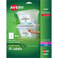 Removable Multi-use Labels, Inkjet/laser Printers, 8.5 X 11, White, 25/pack