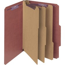 Pressboard Classification Folders, Eight Safeshield Fasteners, 2/5-cut Tabs, 3 Dividers, Legal Size, Red, 10/box