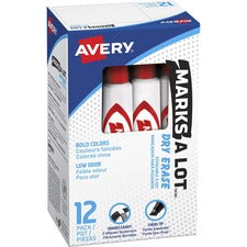 Avery&reg; Marks-A-Lot Desk-Style Dry Erase Markers - Broad Marker Point - Chisel Marker Point Style - Red - White Barrel - 12 / Box