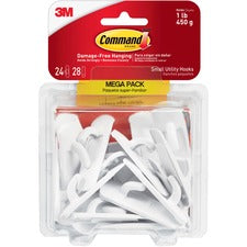 General Purpose Hooks, Small, Plastic, White, 1 Lb Capacity, 24 Hooks And 28 Strips/pack