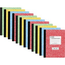TOPS Wide Ruled Composition Books - 100 Sheets - 200 Pages - Sewn - Wide Ruled - 0.34" Ruled - Ruled Red Margin - 9.75" x 7.5" x 9.8" - White Paper - Assorted Marble Paperboard Cover - 12 / Carton