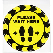 Avery&reg; PLEASE WAIT HERE Distancing Floor Decals - 5 - PLEASE WAIT HERE Print/Message - Round Shape - Pre-printed, Tear Resistant, Wear Resistant, Non-slip, Water Resistant, UV Coated, Durable, Removable, Scuff Resistant - Vinyl - Black, Yellow