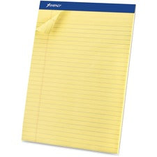 Ampad Basic Perforated Writing Pads - Legal - 50 Sheets - Stapled - 0.34" Ruled - 15 lb Basis Weight - Legal - 8 1/2" x 11 1/2"8.5" x 11.8" - Canary Yellow Paper - Dark Blue Binder - Sturdy Back, Chipboard Backing, Micro Perforated, Easy Tear - 1 Dozen