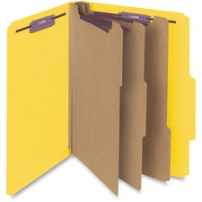 Eight-section Pressboard Top Tab Classification Folders, Eight Safeshield Fasteners, 3 Dividers, Letter Size, Yellow, 10/box