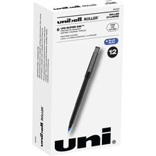 Roller Ball Pen, Stick, Fine 0.7 Mm, Blue Ink, Black Matte Barrel, Dozen
