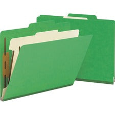 Top Tab Classification Folders, Four Safeshield Fasteners, 2" Expansion, 1 Divider, Letter Size, Green Exterior, 10/box
