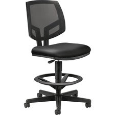 Volt Series Mesh Back Adjustable Leather Task Stool, Supports Up To 250 Lb, 22.88" To 32.38" Seat Height, Black