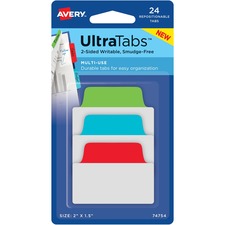 Ultra Tabs Repositionable Tabs, Standard: 2" X 1.5", 1/5-cut, Assorted Colors (blue, Green And Red), 24/pack
