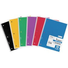 Mead Wide Ruled 1-Subject Notebooks - 70 Sheets - Spiral - Wide Ruled - 8" x 10 1/2" - White Paper - Assorted Cover - Hole-punched, Micro Perforated - 6 / Bundle