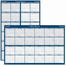 Reversible/erasable 2 Year Wall Calendar, 24 X 37, Light Blue/blue/white Sheets, 24-month (jan To Dec): 2023 To 2024