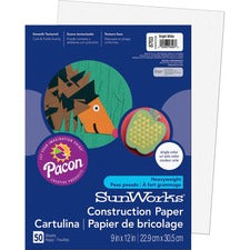 Sunworks Construction Paper, 50 Lb Text Weight, 9 X 12, Bright White, 50/pack