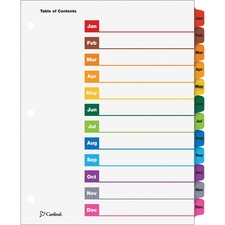 Cardinal OneStep Monthly Index System - 12 x Divider(s) - Printed Tab(s) - Month - Jan-Dec - 12 Tab(s)/Set - 9" Divider Width x 11" Divider Length - Letter - 8.50" Width x 11" Length - 3 Hole Punched - White Divider - Multicolor Tab(s) - 12 / Set