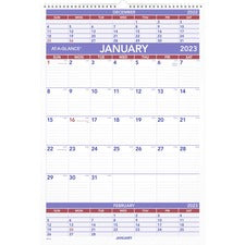 Three-month Wall Calendar, 15.5 X 22.75, White Sheets, 12-month (jan To Dec): 2023