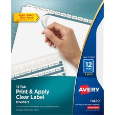 Print And Apply Index Maker Clear Label Dividers, 12-tab, White Tabs, 11 X 8.5, White, 5 Sets