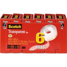Transparent Tape, 1" Core, 0.75" X 83.33 Ft, Transparent, 6/pack