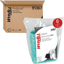 Wypall Power Clean ProScrub Pre-Saturated Wipes - Wipe - Orange Citrus Scent - 9.50" Width x 12" Length - 75 / Bag - 450 / Carton - Green