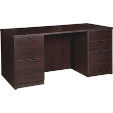 Lorell Prominence 2.0 Espresso Laminate Double-Pedestal Desk - 5-Drawer - 1" Top, 60" x 30"29" - 5 x File, Box Drawer(s) - Double Pedestal on Left/Right Side - Band Edge - Material: Particleboard - Finish: Espresso Laminate, Thermofused Melamine (TFM)