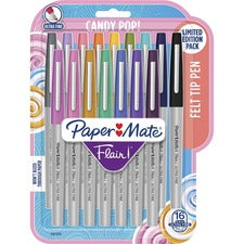 Flair Felt Tip Porous Point Pen, Stick, Extra-fine 0.4 Mm, Assorted Ink Colors, Gray Barrel, 16/pack
