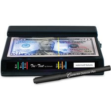 Tri Test Counterfeit Bill Detector With Pen, U.s.; Canadian; Mexican; Eu; Uk; Chinese Currencies, 7 X 4 X 2.5, Black