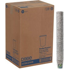 Perfectouch Hot Cups, 8 Oz, Coffee Haze Design, Individually Wrapped, 50/sleeve, 20 Sleeves/carton