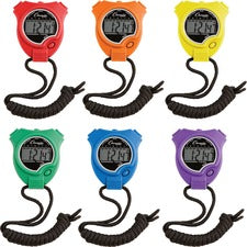Water-resistant Stopwatches, Accurate To 1/100 Second, Assorted Colors, 6/box