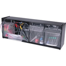 Tilt Bin Interlocking Multi-bin Storage Organizer, 4 Sections, 23.63" X 6.63" X 8.13", Black/clear