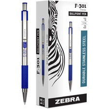 F-301 Ballpoint Pen, Retractable, Fine 0.7 Mm, Blue Ink, Stainless Steel/blue Barrel