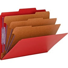 Eight-section Pressboard Top Tab Classification Folders, 8 Safeshield Fasteners, 3 Dividers, Letter Size, Bright Red, 10/box