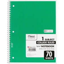 Mead One-subject Spiral Notebook - 70 Sheets - Spiral - 8" x 10 1/2" - White Paper - TanBoard Cover - Heavyweight, Punched - 12 / Bundle