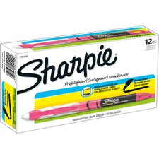 Liquid Pen Style Highlighters, Fluorescent Pink Ink, Chisel Tip, Pink/black/clear Barrel, Dozen