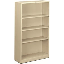 Metal Bookcase, Four-shelf, 34.5w X 12.63d X 59h, Putty
