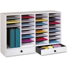 Safco Adjustable Compartment Literature Organizers - 32 Compartment(s) - 2 Drawer(s) - Compartment Size 2.50" x 9.50" x 11.50" - Drawer Size 2.75" x 17.50" - 25.4" Height x 39.4" Width x 11.8" Depth - Stackable - Gray - Wood, Fiberboard, Hardwood, Plastic